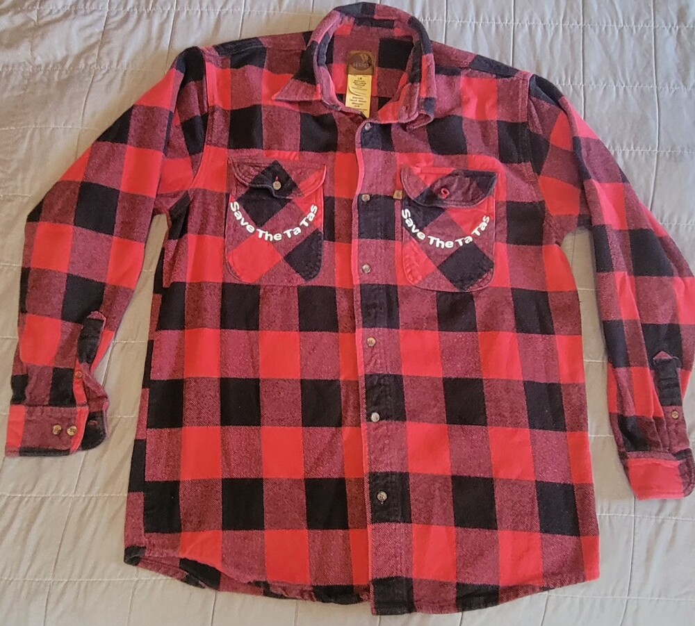 Berne Shirt Mens Large Plaid Flannel Save The Ta Tas Embroidered Pockets